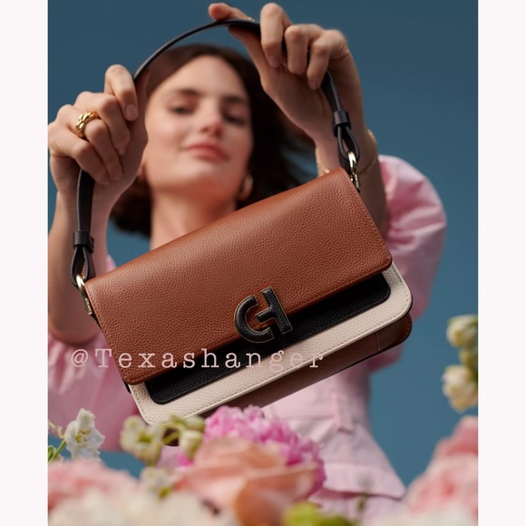 NWT Cole Haan Mini Leather Shoulder Bag Black/White/British Tan - Picture 8 of 16